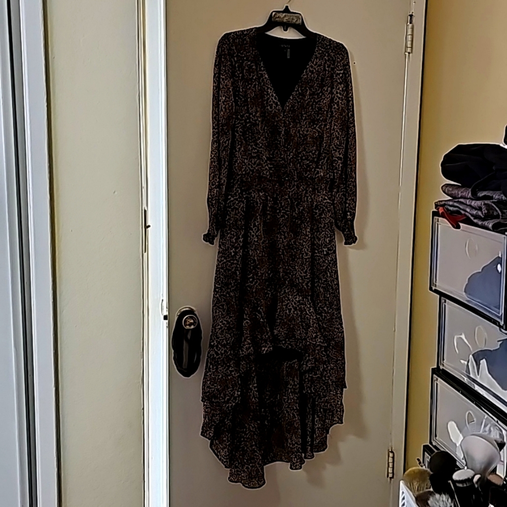 1 STATE high low dress, leopard print, long sleeve, nwot, size small